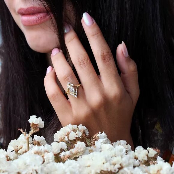 NEW 14k Yellow Gold Diamond Ring Band Statement Cocktail Ring - Picture 4 of 5